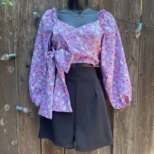 Women cute crop top long sleeve